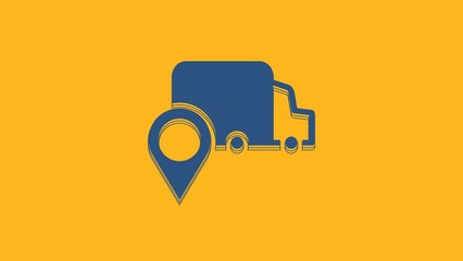 Sticker - Blue Delivery tracking icon isolated on orange background. Parcel tracking. 4K Video motion graphic animation