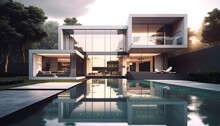 Modern Design Architectural Villa Exterior With Infinity Pool