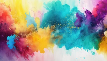 Wall Mural - Bright abstract watercolor background. Colored chaotic paint splatter. Rainbow watercolor wallpaper.