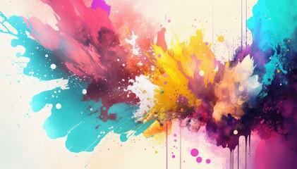 Wall Mural - Bright abstract watercolor background. Colored chaotic paint splatter. Rainbow watercolor wallpaper.