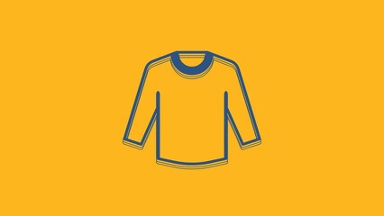 Poster - Blue Sweater icon isolated on orange background. Pullover icon. Sweatshirt sign. 4K Video motion graphic animation