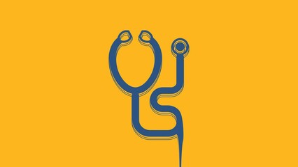 Sticker - Blue Stethoscope medical instrument icon isolated on orange background. 4K Video motion graphic animation