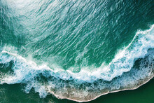 Spectacular Aerial Top View Background Photo Of Ocean Sea Water White Wave Splashing In The Deep Sea. Drone Photo Backdrop Of Sea Wave In Bird Eye Waves.