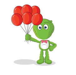 Poster - alien clown with balloons vector. cartoon character