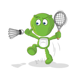 Canvas Print - alien smash at badminton cartoon. cartoon mascot vector