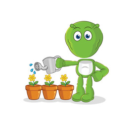 Poster - alien watering the flowers mascot. cartoon vector