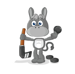 Sticker - donkey playing hockey vector. cartoon character