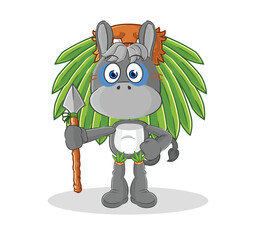 Sticker - donkey tribal man mascot. cartoon vector