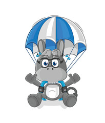 Wall Mural - donkey skydiving character. cartoon mascot vector