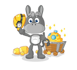 Poster - donkey miner with gold character. cartoon mascot vector