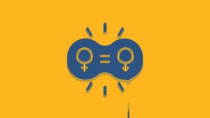 Sticker - Blue Gender equality icon isolated on orange background. Equal pay and opportunity business concept. 4K Video motion graphic animation