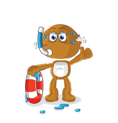 Sticker - sack doll swimmer with buoy mascot. cartoon vector