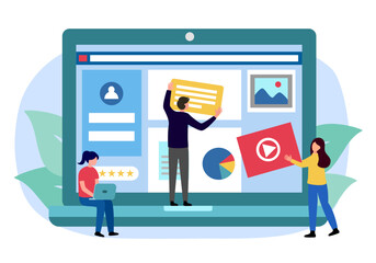 Build website and webpage design concept vector illustration. Web developer and designer team working in flat design.