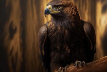 Close-up Of A Golden Eagle Sitting On A Wooden Perch Generative AI