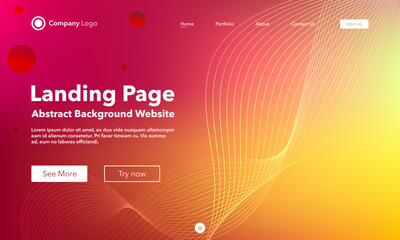 Wall Mural - Gradient abstract wave background. Landing Page. Template for websites or apps. Modern design. Digital frequency track equalizer. Red shiny wave line. Curved wavy line smooth stripe. Vector style
