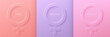 © Riseness - Set of women female symbol 3D background with pink, coral red and purple color. Women's international day design elements. Vector pastel minimal neumorphism design. Use for cover, social template.