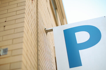 Sign Parking garage road sign in public blue urban city 