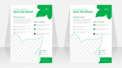 modern green eco flyer a4 vector template for poster, cover, ads, social banner, marketing material,