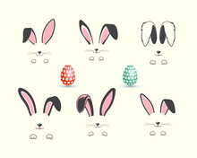 Easter Bunny Ears And Easter Eggs Collection, Bunny Face And Egg Illustration