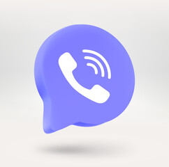 Fototapete - Violet speech cloud with cellphone tube. 3d vector icon isolated on white background
