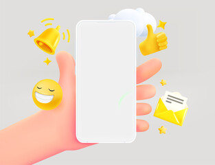 Poster - Digital communication concept. Hand holding smartphone. 3d vector illustration