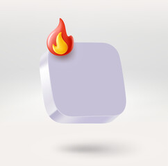 Fototapete - Empty app icon with bonfire. Place your logo or icon into button. 3d vector icon isolated on white background