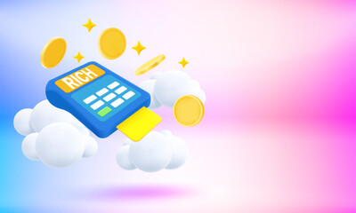 Poster - Payment terminal with coins. Payment concept. 3d vector banner with copy space