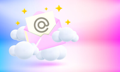 Poster - Paper envelope with nessage. Mail delivery. 3d vector banner with copy space