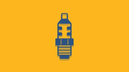 Poster - Blue Car spark plug icon isolated on orange background. Car electric candle. 4K Video motion graphic animation