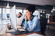 © Sharne T/peopleimages.com - Burnout, call center and black woman with headache in office while consulting in crm or customer service. Stress, glitch or 404 by girl consultation with problem, frustrated or fail in online support
