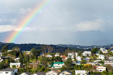 Wall Mural - Beautiful rainbow in Wellington, New Zealand