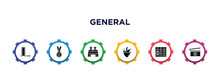 General Filled Icons With Infographic Template. Glyph Icons Such As Fretsaw, Number One Medal, Pair Of Binoculars, Heart In Flames, Hob, Fragments Vector.