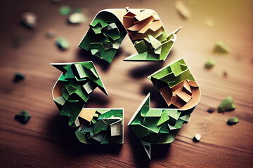 Wall Mural - the concept of a green recycle icon eco papercut