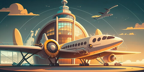 Wall Mural - Passenger Airplane Waiting to Flight on Runaway - Generative AI