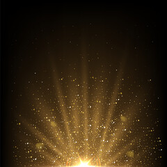 Wall Mural - Flashlight of magic light with golden beams, spark and glitter, gold glow of star