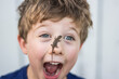© Cavan Images - Astonished toddler boy with Sagebrush lizard on nose in Chico, California.