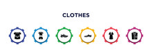 Clothes Filled Icons With Infographic Template. Glyph Icons Such As Blouse, Pijama, Sneaker, Soccer Shoe, Kaftan, Chemise Vector.