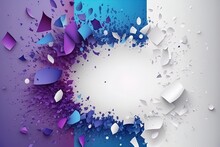 Abstract Background With Blue Purple White Particles Explosion With Empty Space.