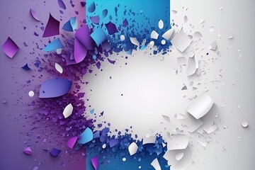 Wall Mural - Abstract background with blue purple white particles explosion with empty space.