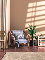 Wall Mural - An Interior room with furniture and potted plant, Lucky Bamboo. Empty wall room with plant, Lucky Bamboo. 3d rendering