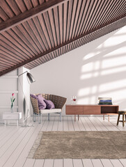 Wall Mural - An Interior room with furniture and a flower. Empty wall room with plant. 3d rendering