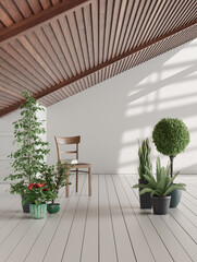 Wall Mural - A potted plant in an empty room. Single plant at the ground in a light color room. 3d rendering