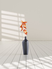 Wall Mural - A potted plant in an empty room. Single plant at the ground in a light color room. 3d rendering