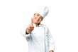 © luismolinero - Young woman Chef over isolated chroma key background showing and lifting a finger