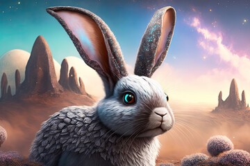 cute easter bunny in the desert, Generative AI