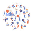 © Oksana_Latysheva - Team working, cooperation. People connecting huge puzzle elements. Partnership. Vector illustration in flat design style.