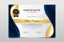 Blue And Gold Color Appreciation Achievement Certificate Template Design. Suit For Student Employee Winner And Much More Premium Vector