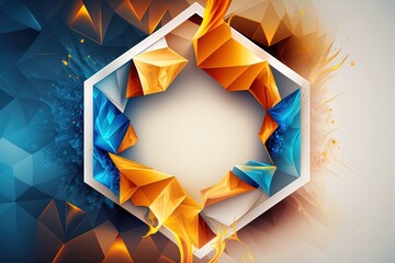 Wall Mural - Abstract blue orange sharp geometric shape explosion white background with empty space