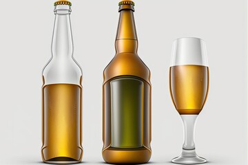 Poster - Beer in a glass bottle on a white background. Generative AI