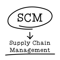 Poster - Letter of abbreviation SCM in circle and word Supply chain management on white background